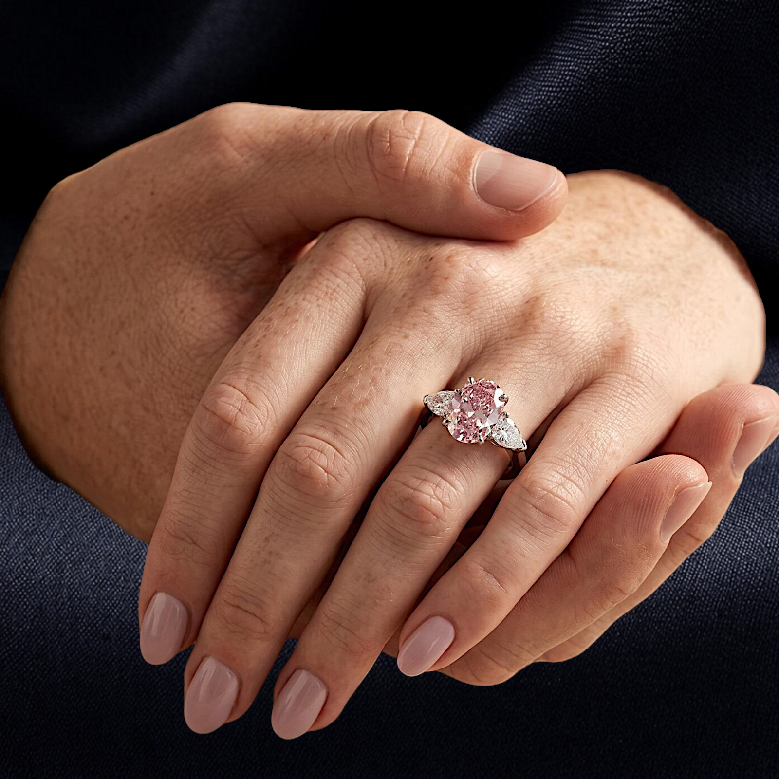14k White Gold Ring 3.80 Ct IGI Lab Created Fancy Intense Pink Oval Cut Diamond