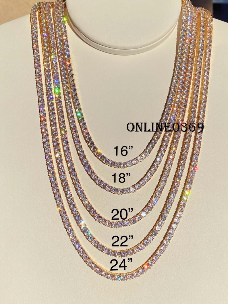 Unisex Classic 4mm Tennis Necklace from 16″ to 24″ With Free Stud Earrings Gift