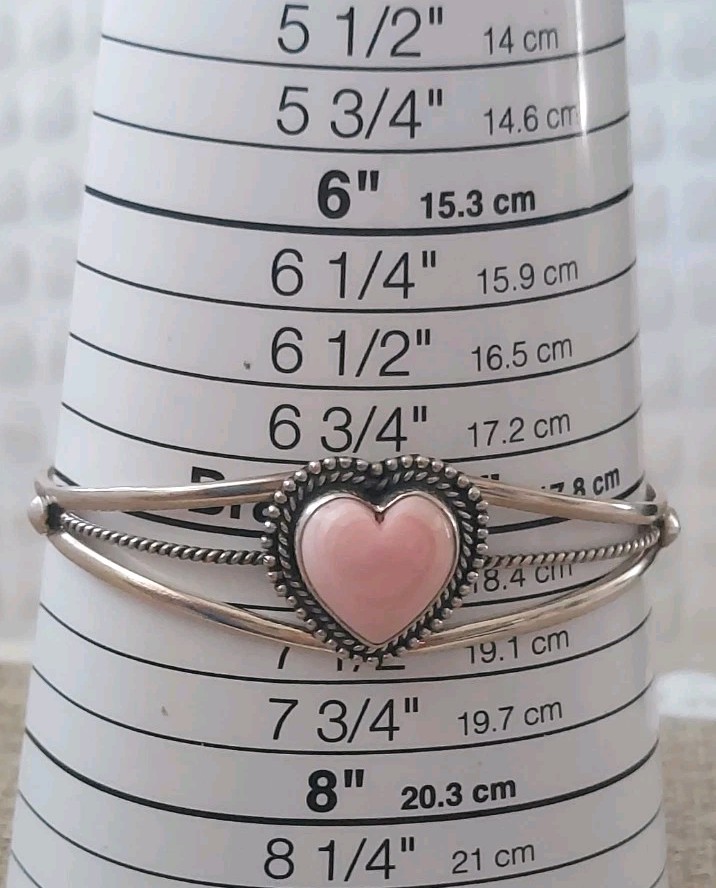 New Sterling Silver & Natural Pink Conch Heart Cuff Bracelet