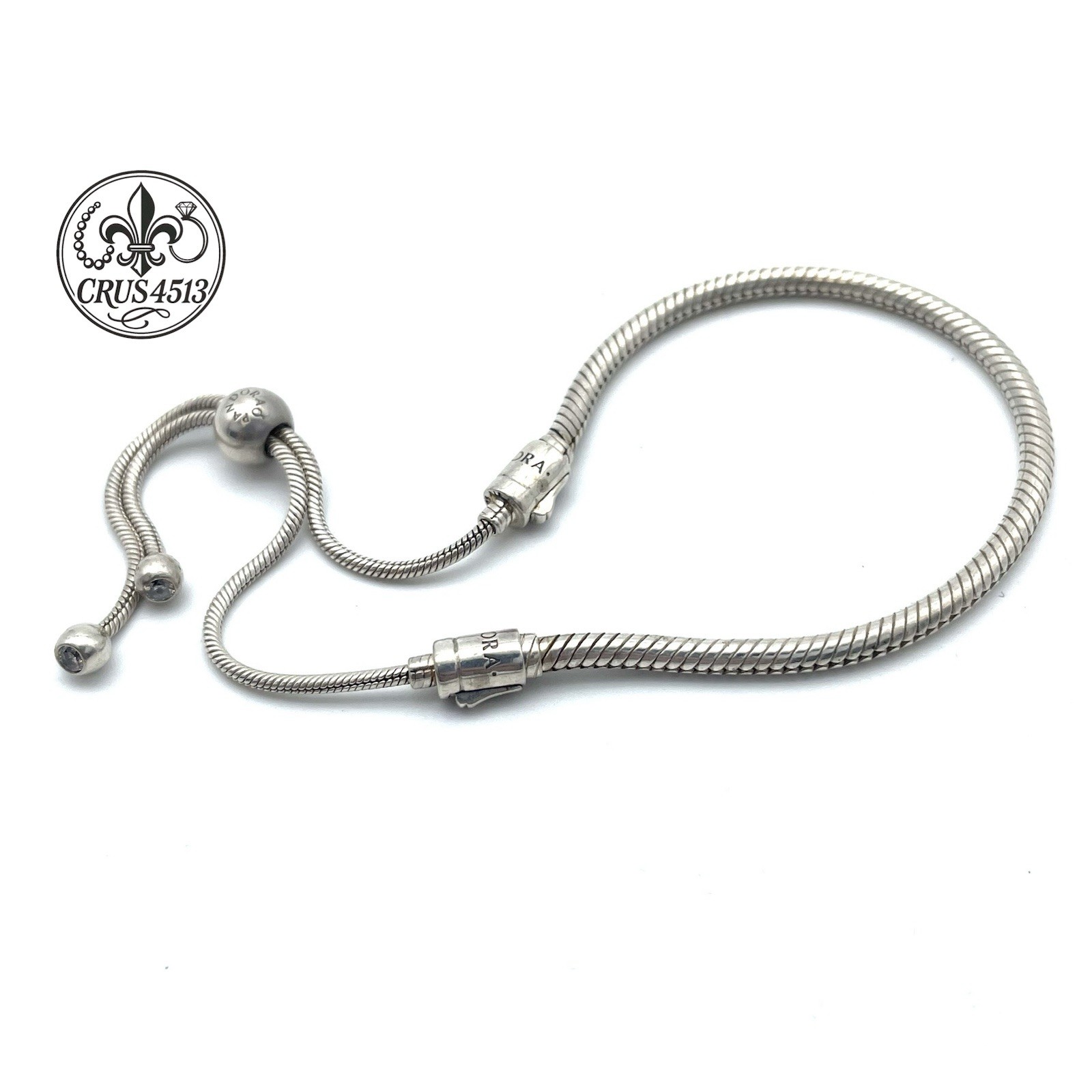 Authentic Pandora Sterling Silver Snake Chain Adjustable Slider Bracelet