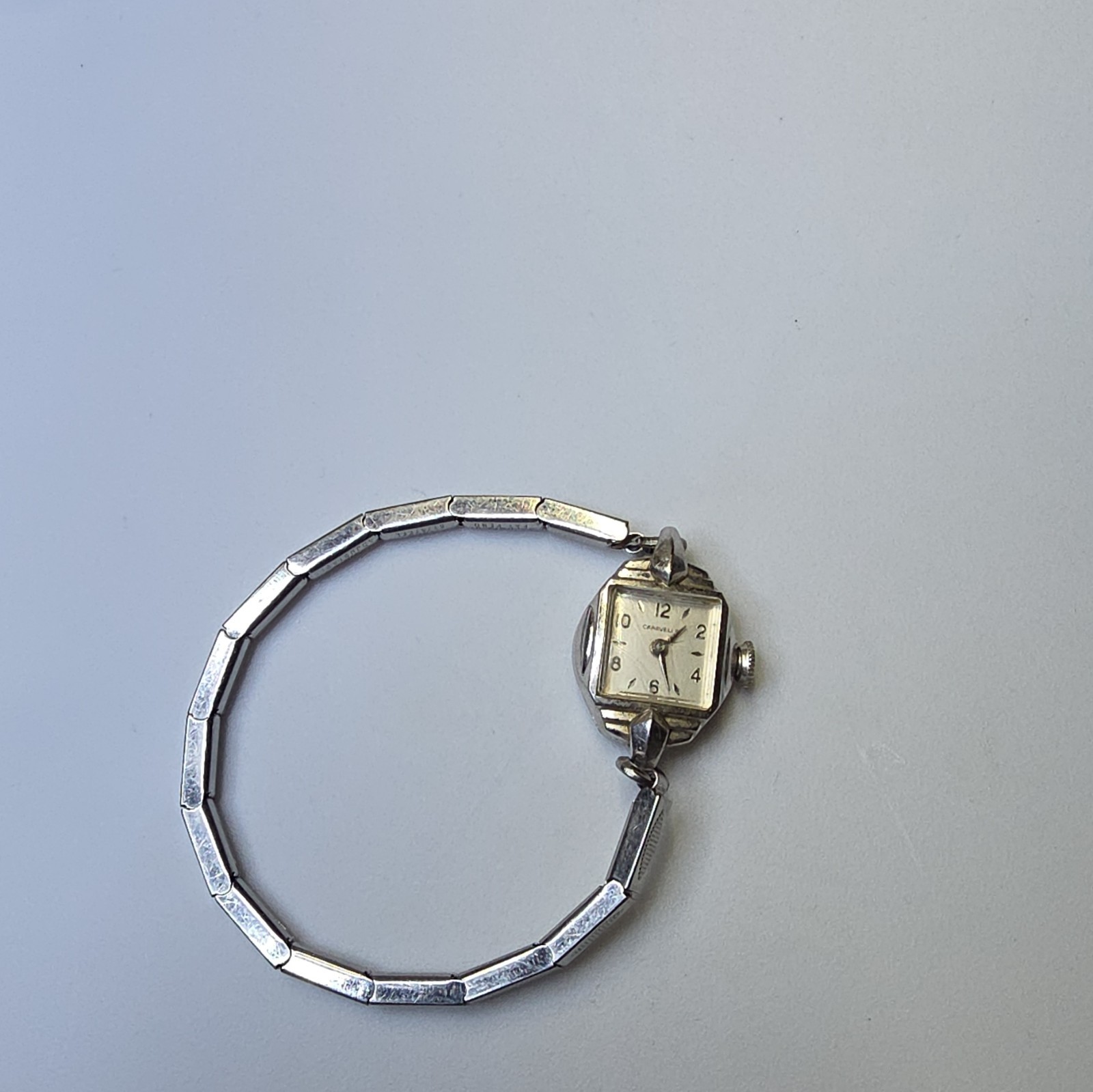 Caravelle Vintage 1950s Manual Wind Watch White Dial Silver Bracelet, Runs