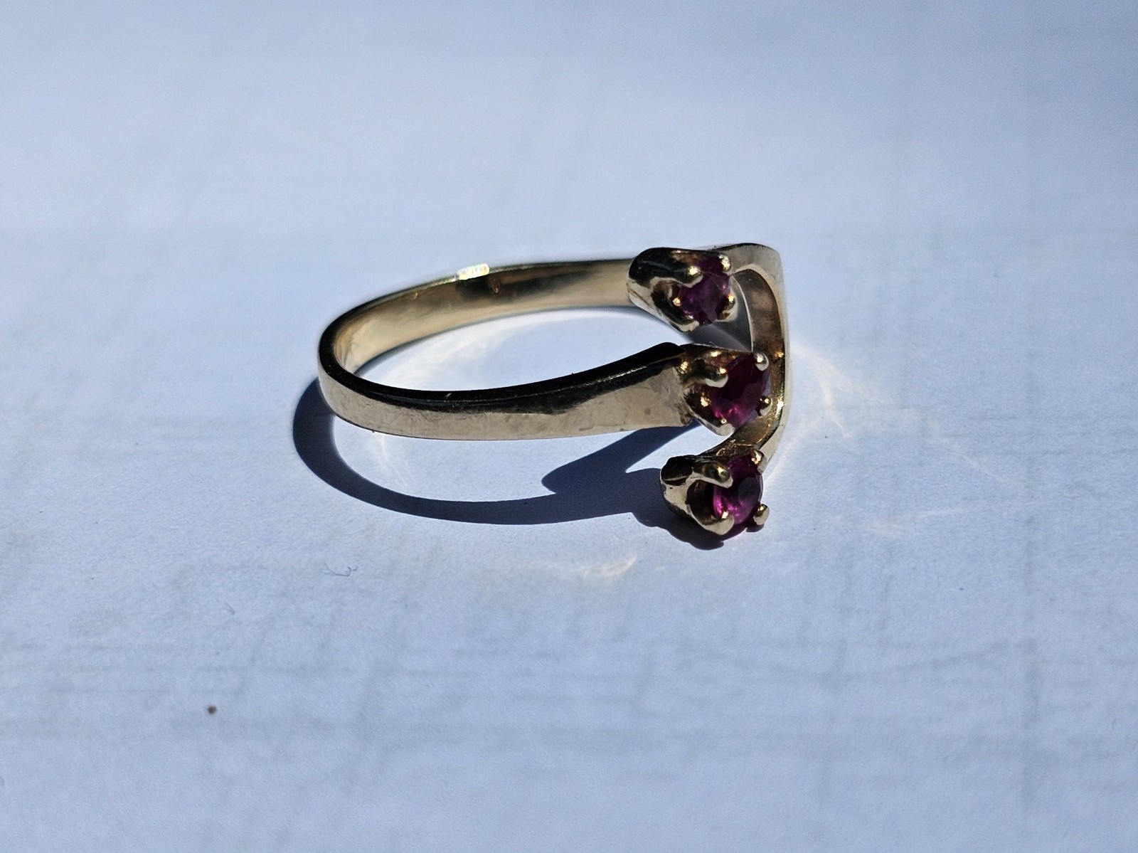 14k Solid Yellow Gold Red Spinel Bypass Gemstone Ring Adjustable 6.25 Size 2.29g