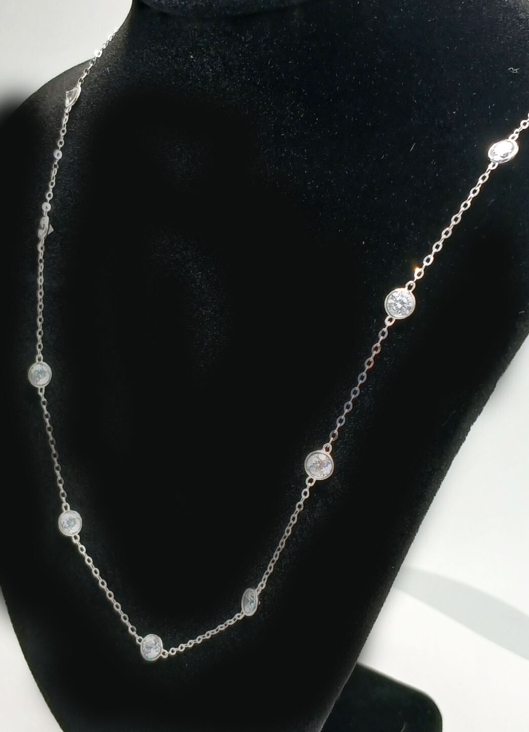 LAB CREATED 9.30 Cts WHITE SAPPHIRE NECKLACE 14K WHITE GOLD – 16″ – New With Tag