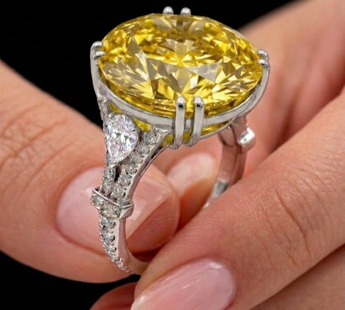 5 Ct Certified Round Yellow Natural Diamond Ring White Gold Finish Great Shine