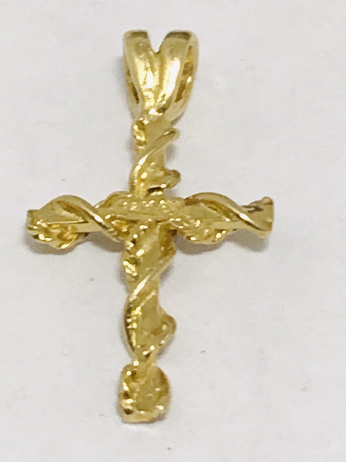 14K Yellow Gold Cross Pendant And White Gold Accent Diamond Chip Accented Center