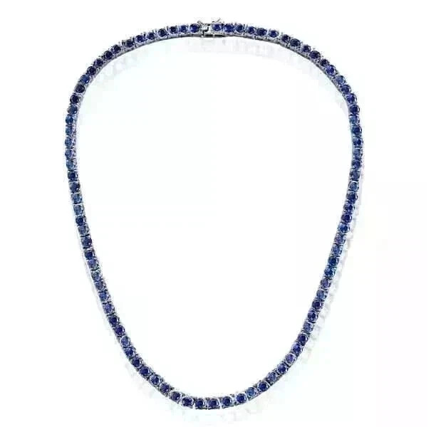 12Ct Lab Created Round Blue Tanzanite Tennis Necklace 14K White Gold Plated 16′