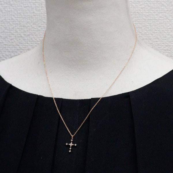 K10PG 0.09ct cross diamond pendant necklace – Auth free shipping from Japan- Aut