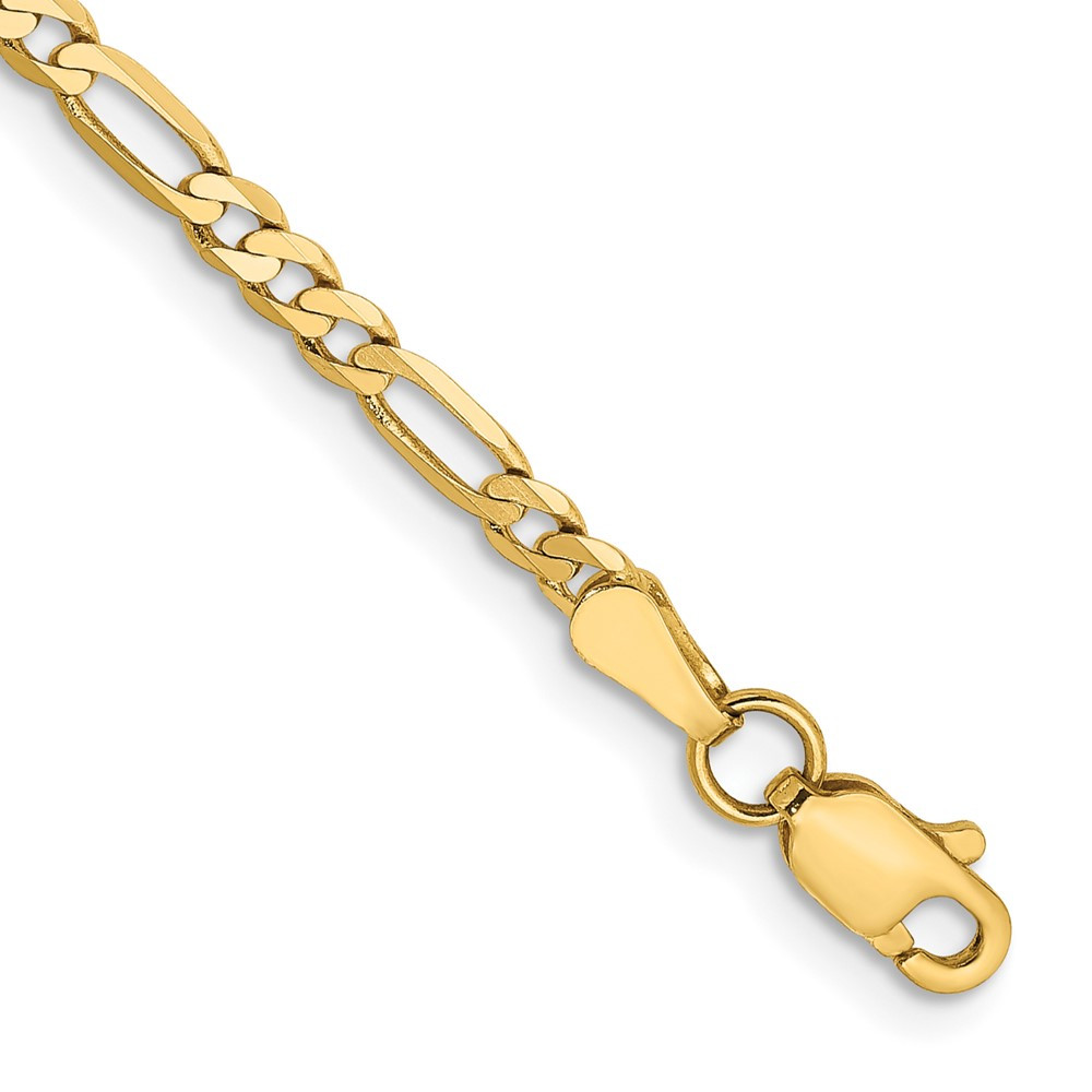 14k Yellow Gold 2.75mm Flat Figaro Link Chain Bracelet 7 Inch