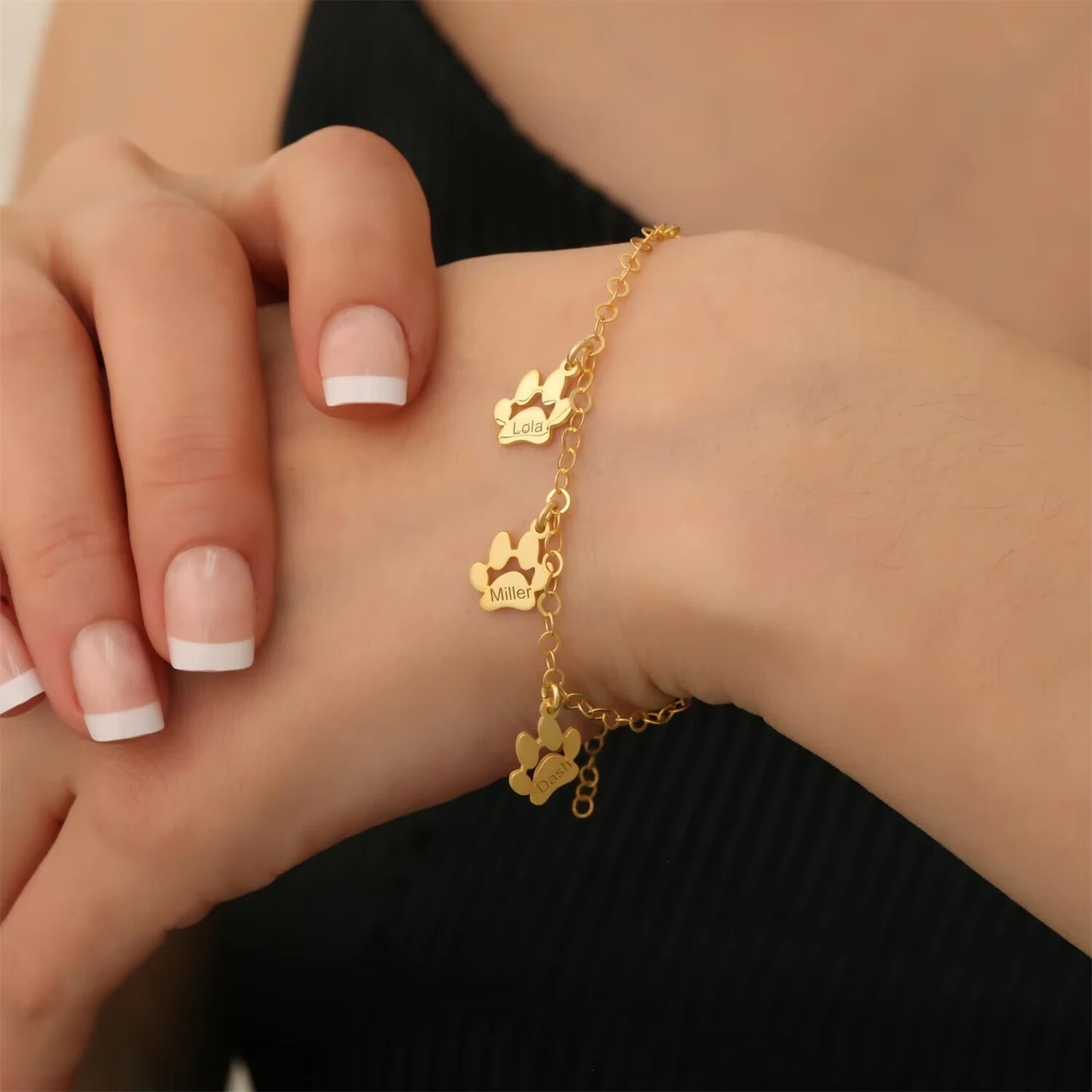 Custom 1-4 Name Dog Cat Paw Print Bracelet Pets Stainless Steel Chain Jewelry