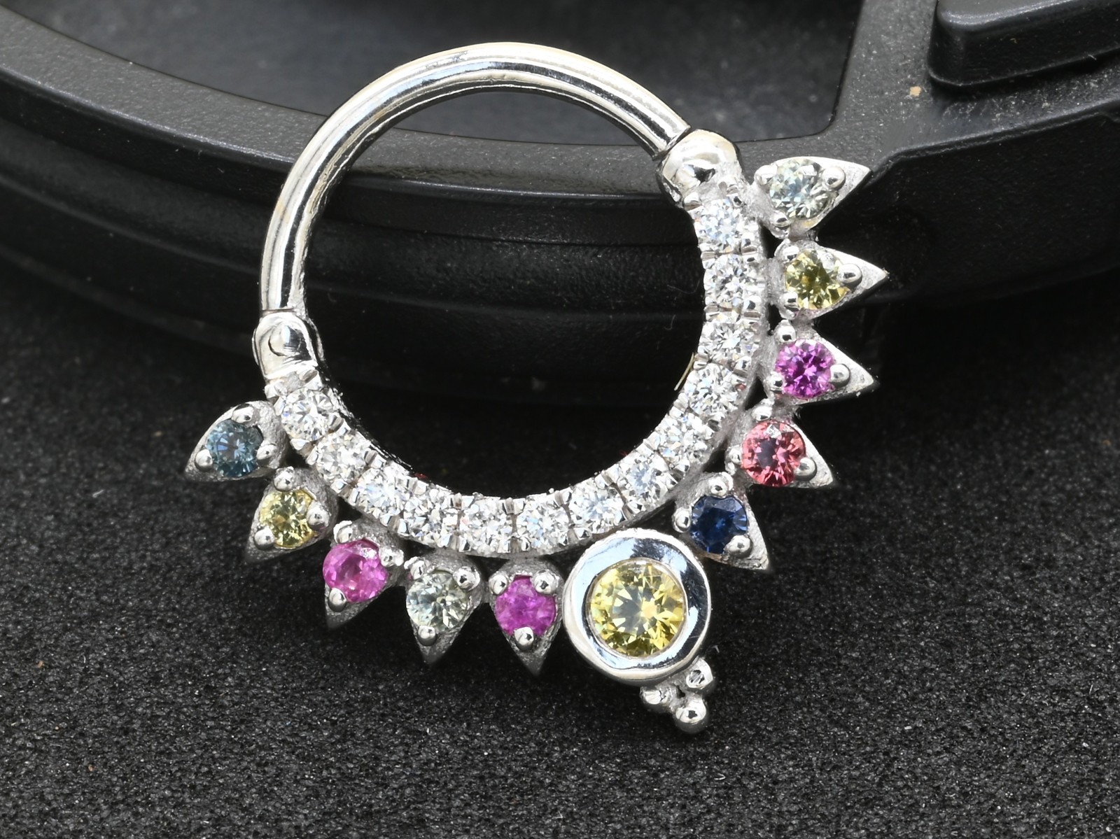 Natural Multi Sapphire Septum – Solid Gold Nose Piercing, Daith Hoop Clicker,