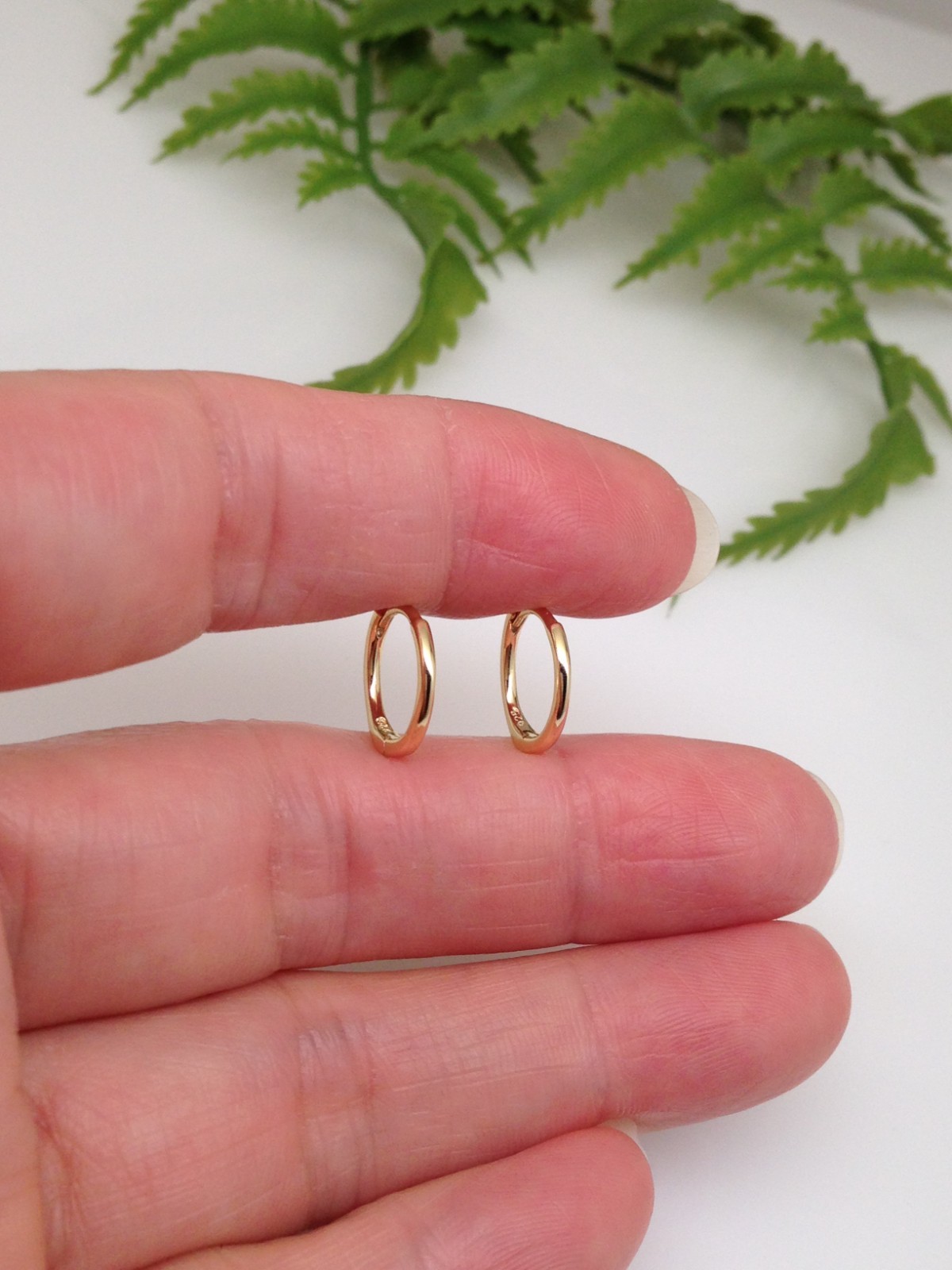 925 Sterling Silver Plain Gold Huggie Hoop Earrings Tiny 10.8mm/9mm x0.9 Unisex