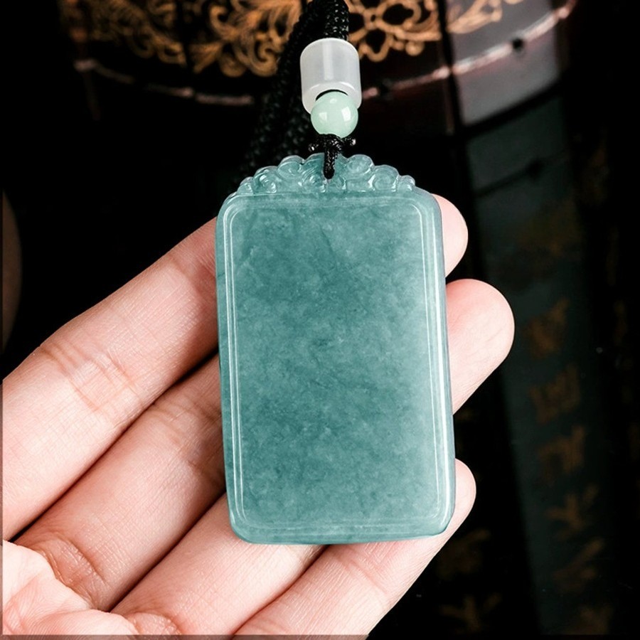 4Pcs 4 Colors Certified Natural A Jade Carving Rectangle Lucky Pendant Necklace