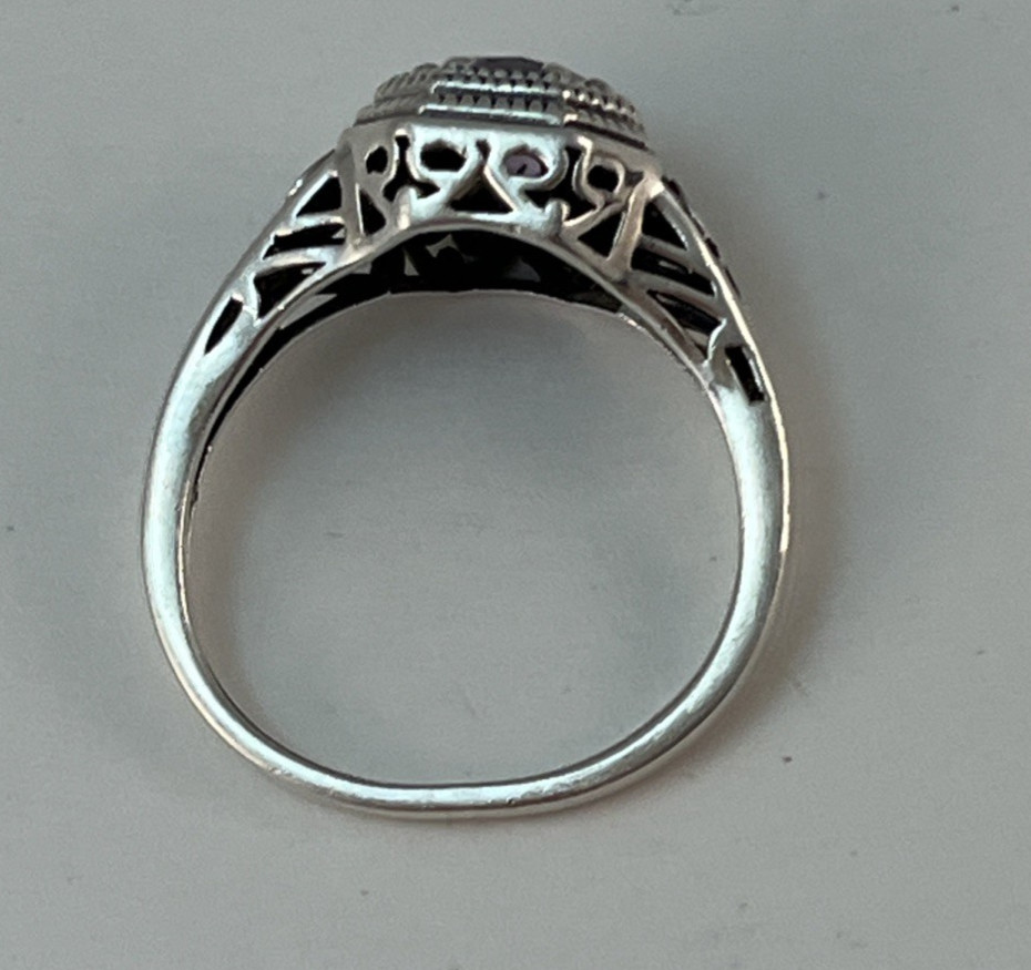Vintage 925 Sterling Silver Light Purple Ring Size 8 Designer Signed