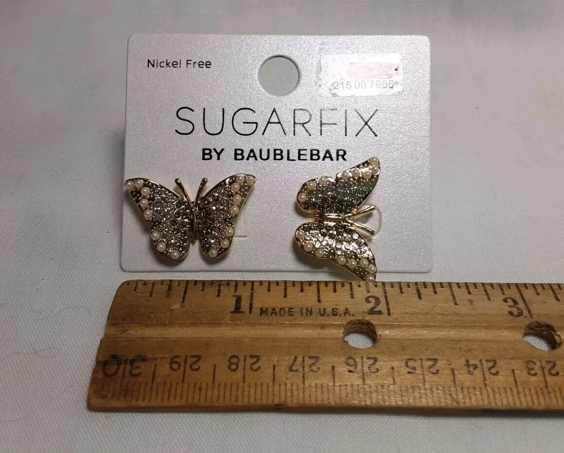 Earring Gold Tone Butterfly Crystal Sugar Fix By Baublebar Nickel Free Pierce
