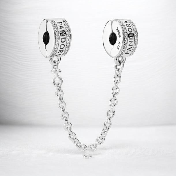 NEW Authentic PANDORA Logo Safety Chain Clip Charm 925Ale #792057CZ – 05