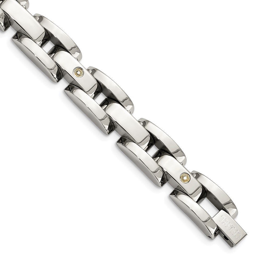 Stainless Steel with 14k White Gold Accent and .03 carat Diamond Bracelet 8.5″