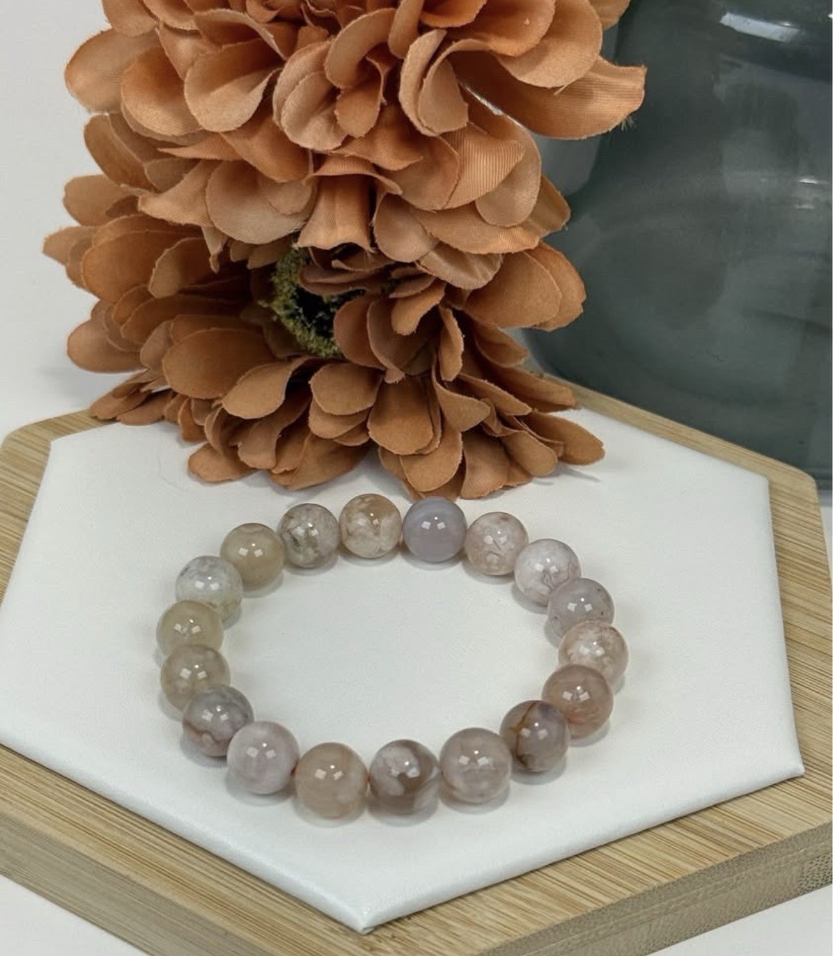 Flower Agate Pink Bead Bracelet 10.7MM