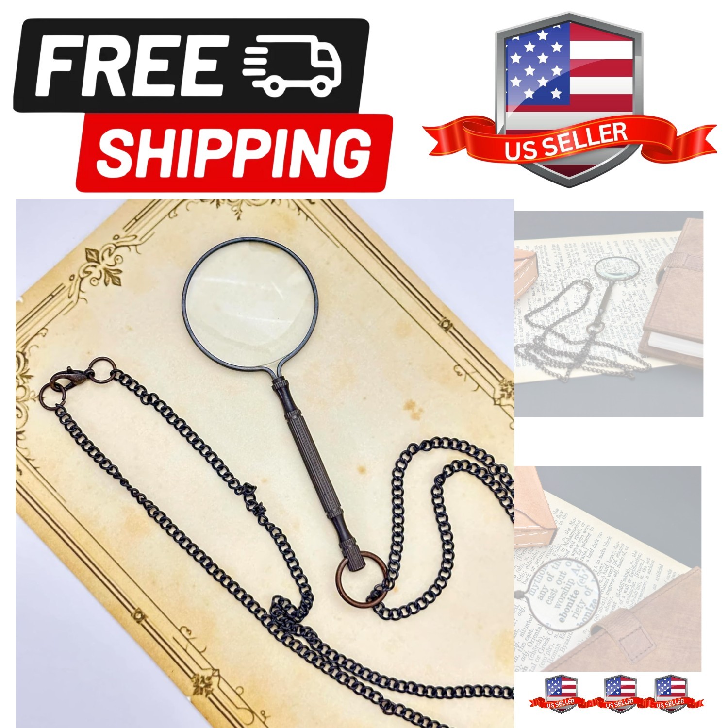 10X Magnifying Glass Necklace – Vintage Pendant Magnifier with Chain – Hands-…