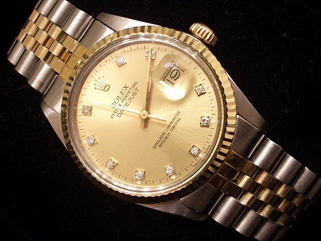 Rolex 2Tone 18K Gold & Stainless Steel Datejust Champagne FACTORY Diamond 16013