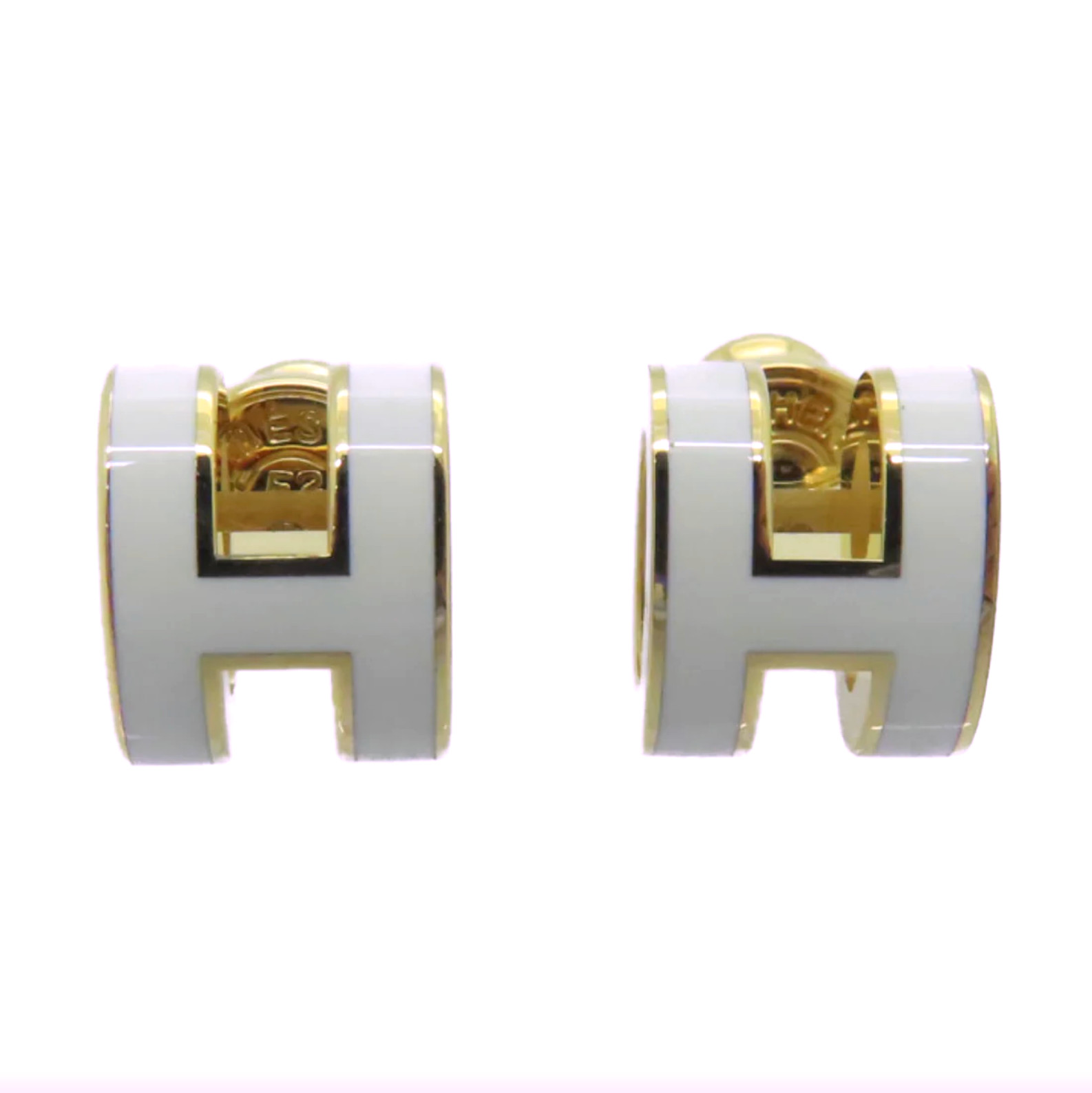Hermes Mini Pop H White Lacquered Yellow Gold Earrings
