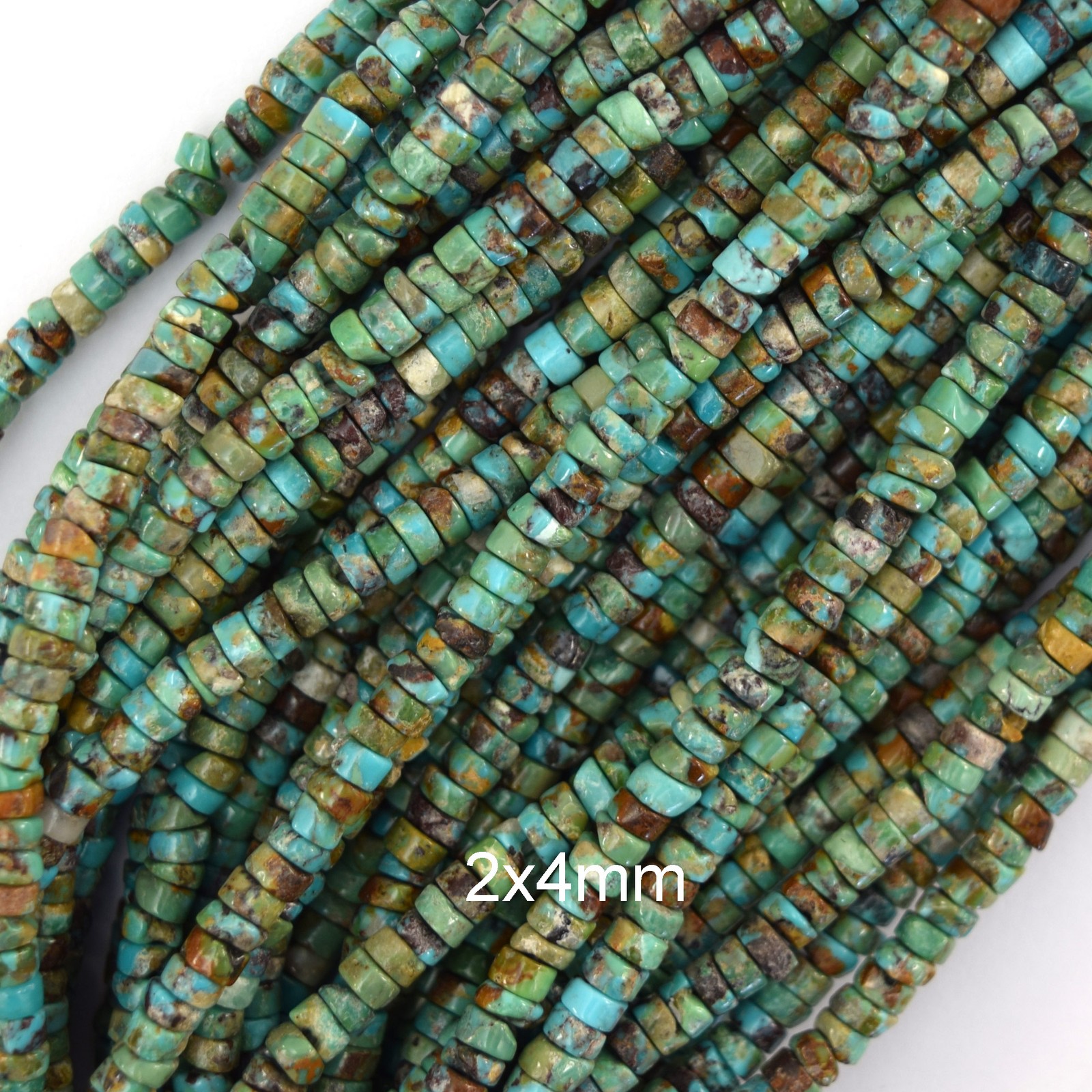 2x4mm natural brown green blue turquoise heishi disc beads 15.5″ strand