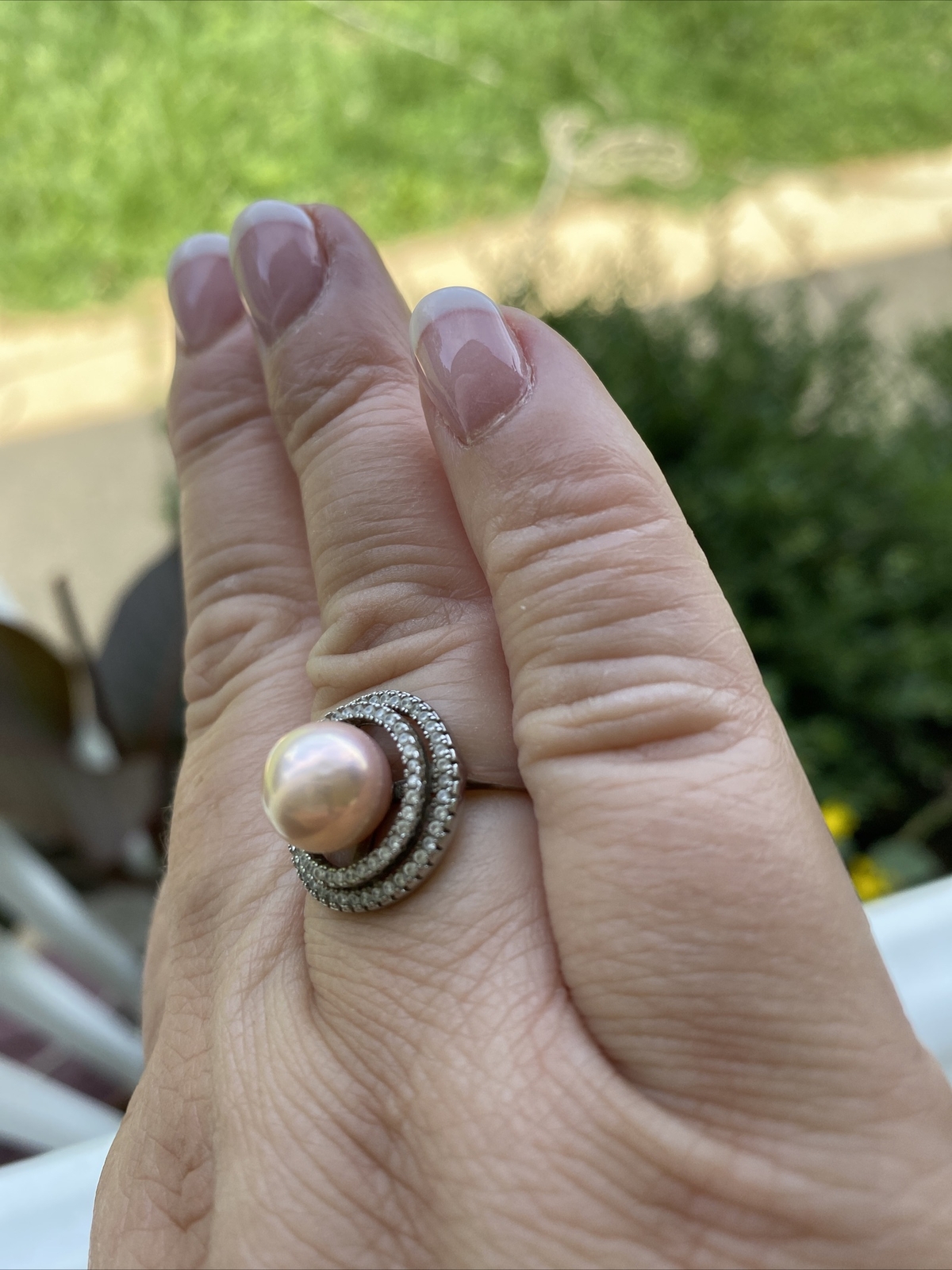 Zenalya Golden Peach 10.3 mm Pearl Daydreamer sz 9 Stamped Sterling .925