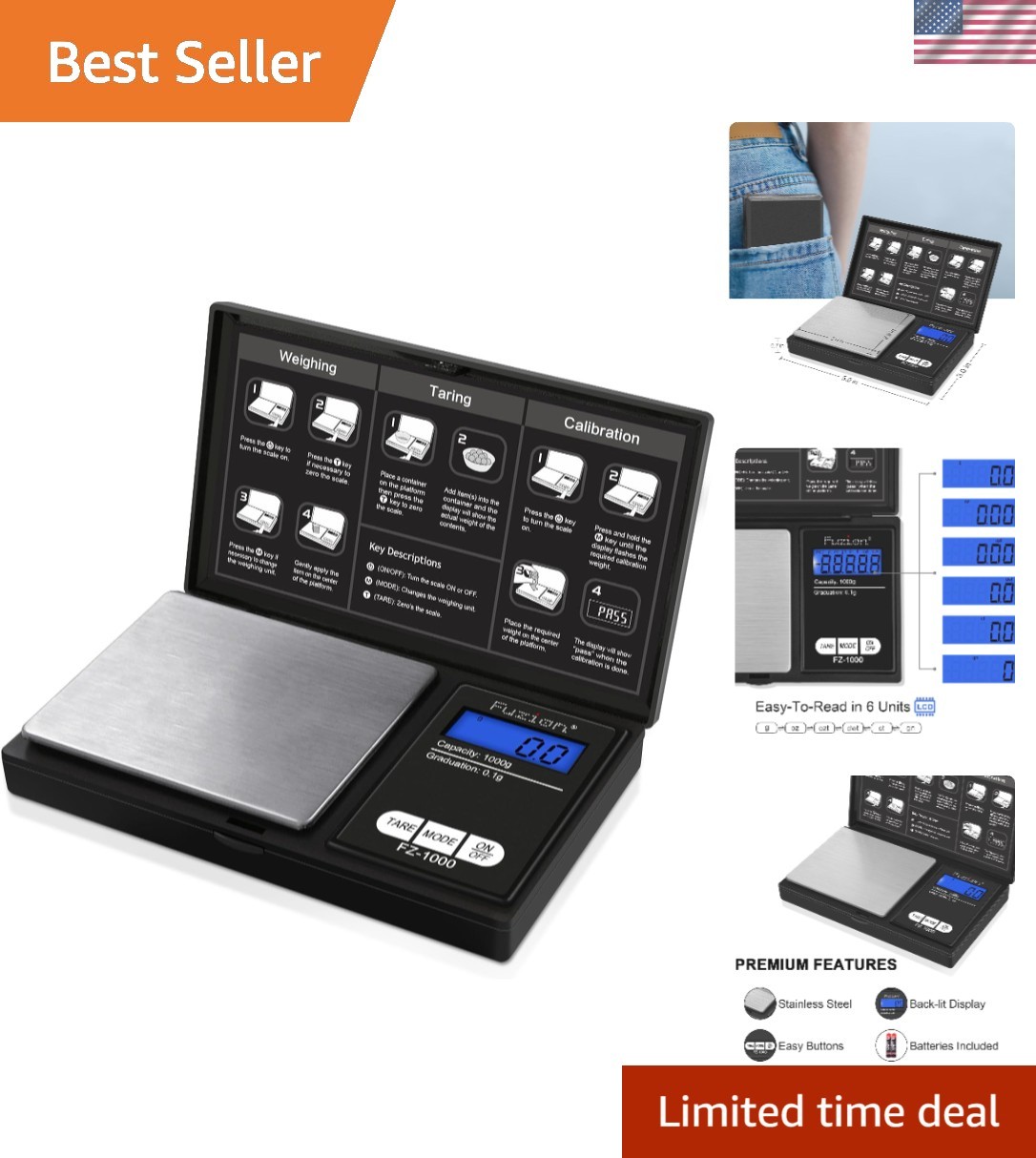 Portable 1000g Digital Scale with Tare Function – Ideal for Home and Travel