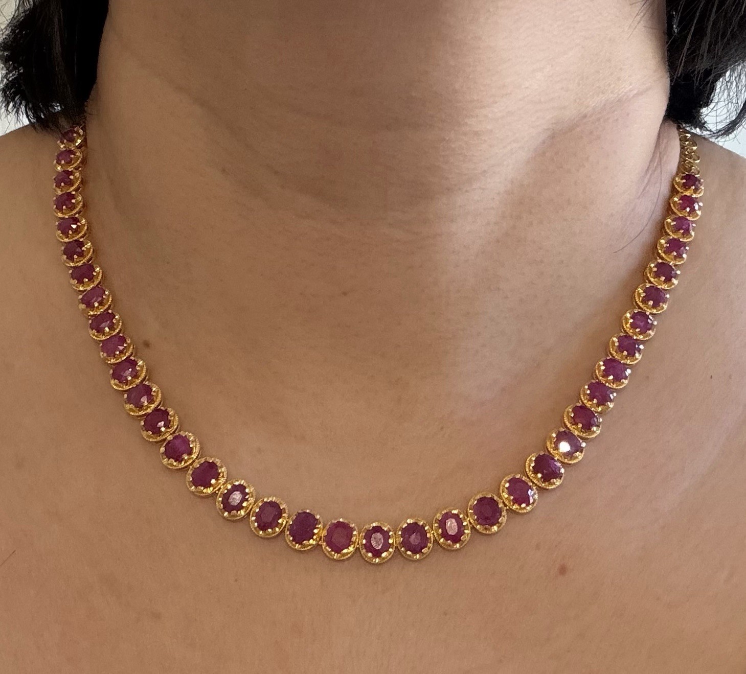 Certified Natural Burma Mogok Unheated Ruby 18 K Solid Yellow Gold Necklace