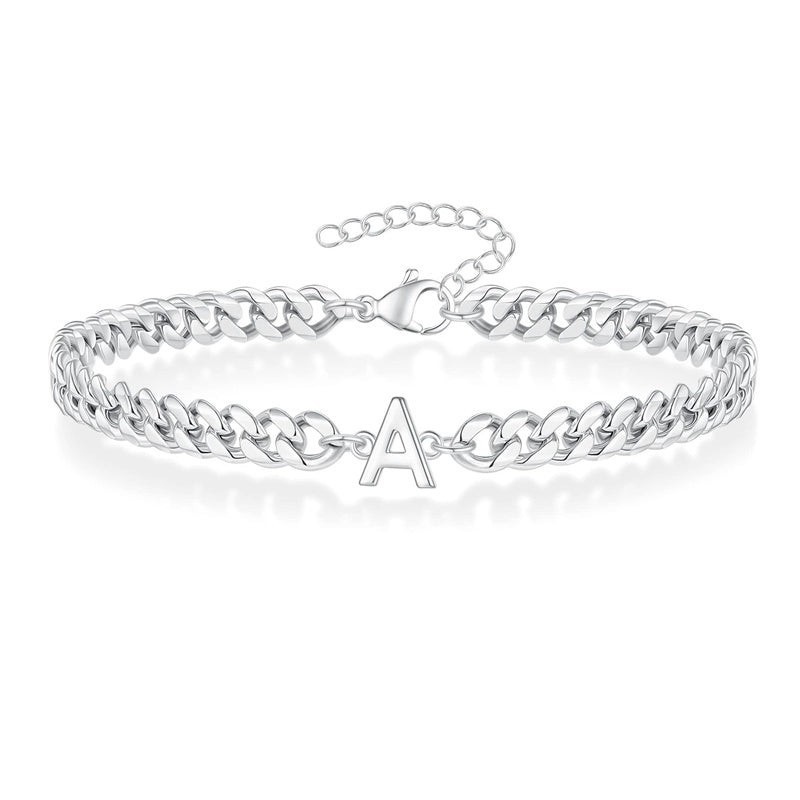 Custom Initial Letter Bold Chain Bracelet in Stainless Steel