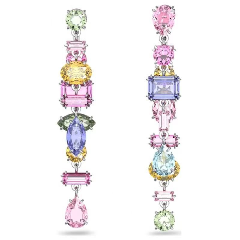 Swarovski Crystal Gema Asymmetric Drop Dangle Earrings