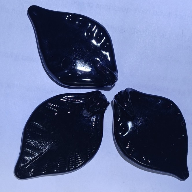 Vintage 3pc Lampwork Glass Leaf Beads 40mm Spiral Top-Drilled 3mm Hole Glossy