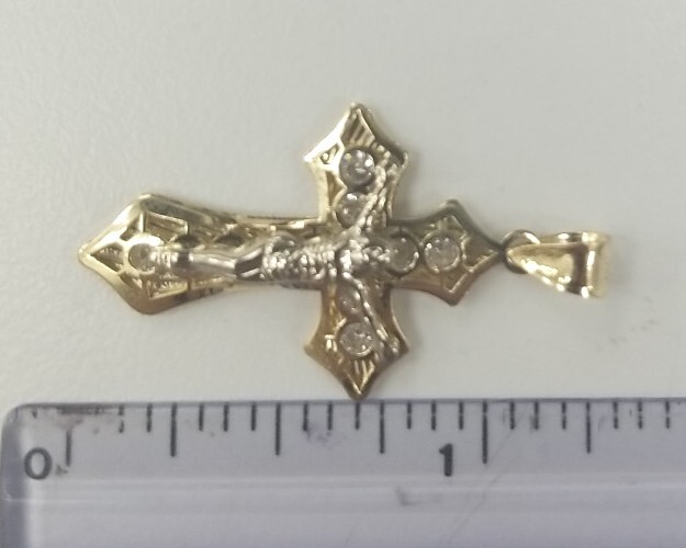 10KT Jesus Cross pendant Real Yellow Gold Diamond cut 3mm Bail, 1.05GRM