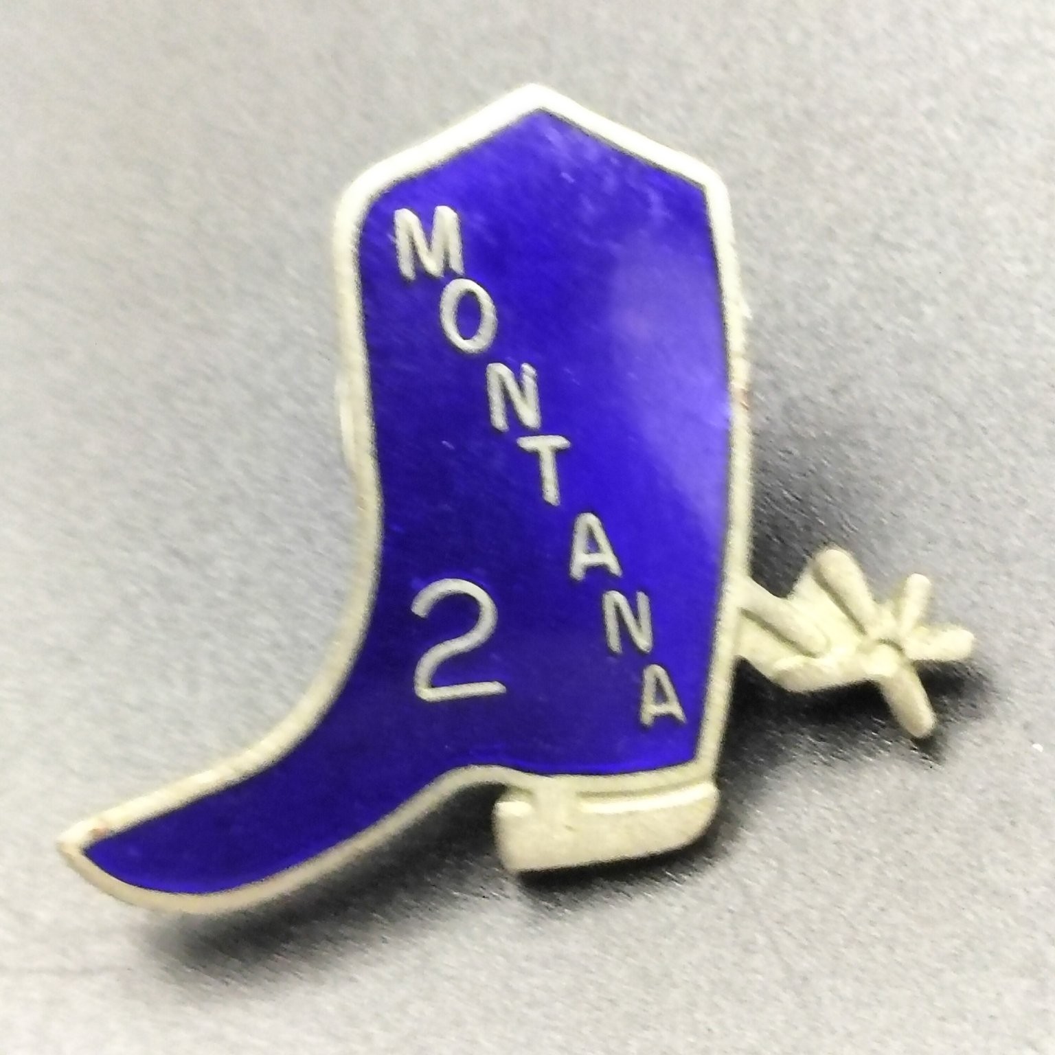 Montana Cowboy Boot Lapel Pin Approx 0.85″ Blue Enamel Spur Vintage Western