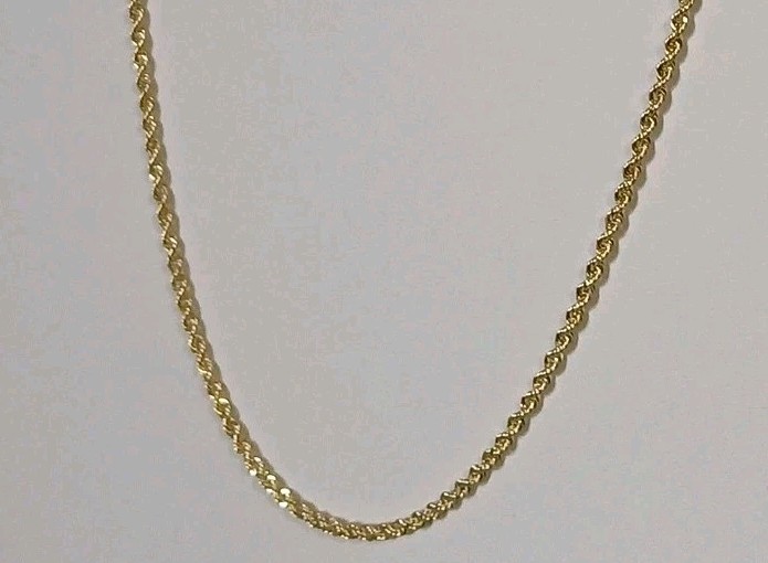 10K Yellow Gold Diamond Cut Rope Chain Necklace 20” 2mm Hollow Italy