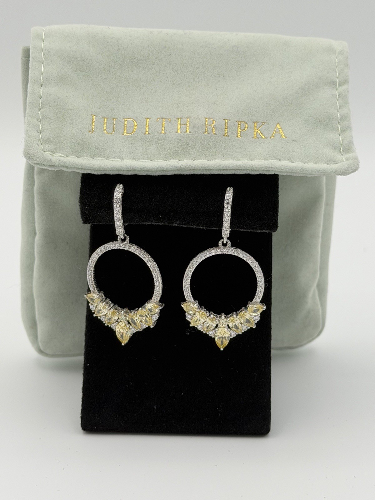 Judith Ripka Sterling Canary Diamonique Front Facing Hoop Earrings J347785 NWT