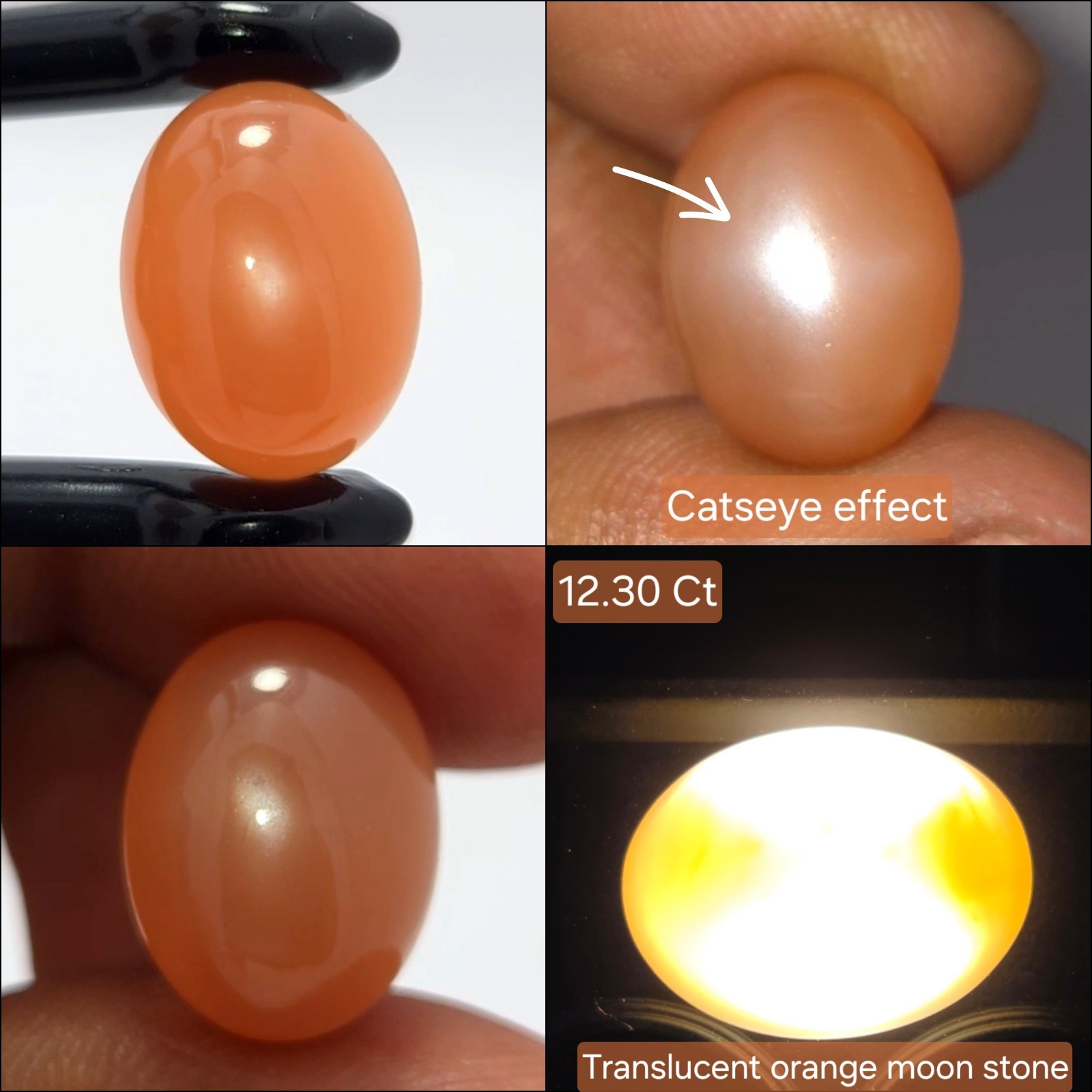 Natural Moonstone cabochon 12.30 ct Orange Catseye oval untreated loose gemstone