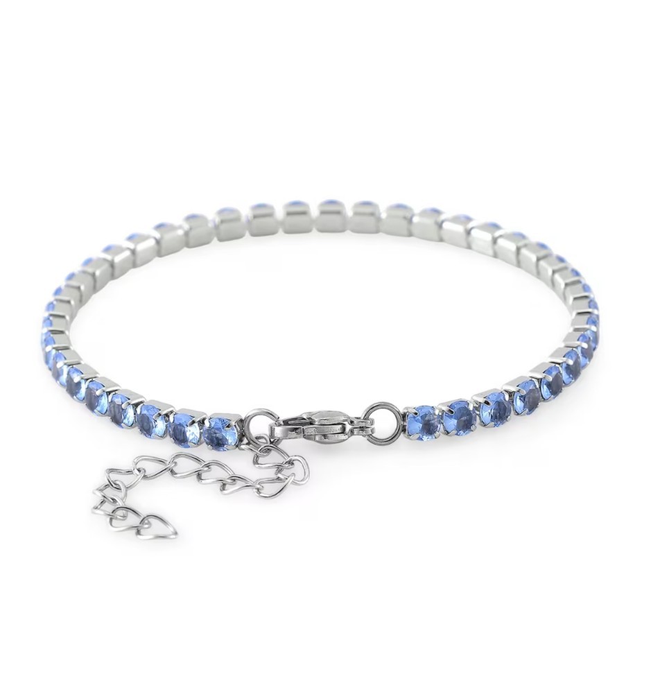 Simulated Blue Diamond Set Tennis & Curb Bracelets Stainless Steel 7.50-9.0in