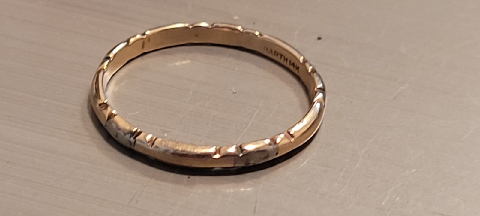 Antique 14k Orange Blossom Artcarved Brick Layered Yellow White Gold Band
