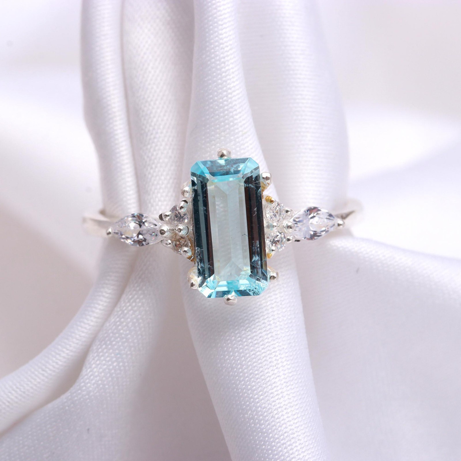 Natural Sky Blue Topaz Octagon Ring 925 Sterling Silver Jewelry Christmas Gift