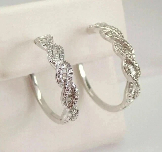 Sparkle Engagement Hoop Earrings Round Cut Simulated Diamond 925 Starling Silver