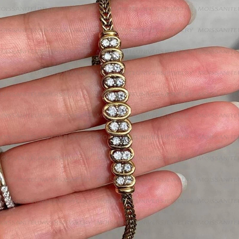 14K Yellow Gold Plated 2 CTW Round Cut VVS1 Moissanite Women’s Bolo 8″ Bracelet