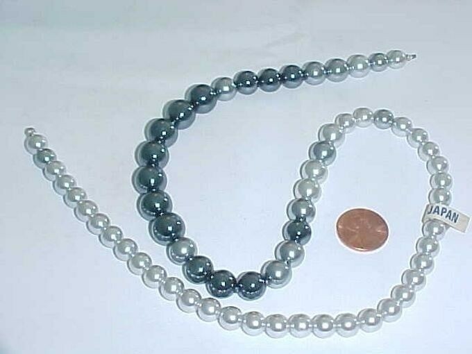 VINTAGE JAPANESE ASSORTED GRAY PEARLS OFFSET GRADUATED TIPPED 27″ SECTION L848A