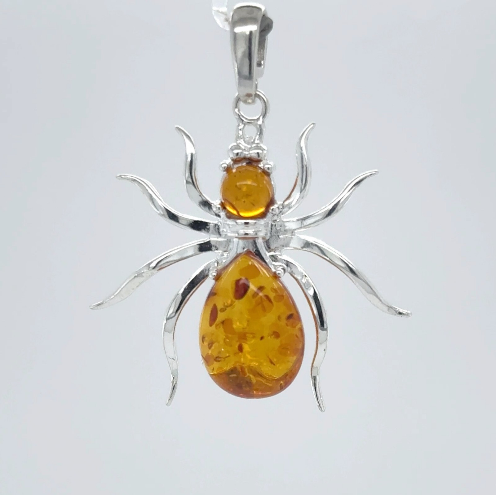 Cognac / Brown BALTIC AMBER Spider Pendant – 925 STERLING SILVER – Poland #4555e