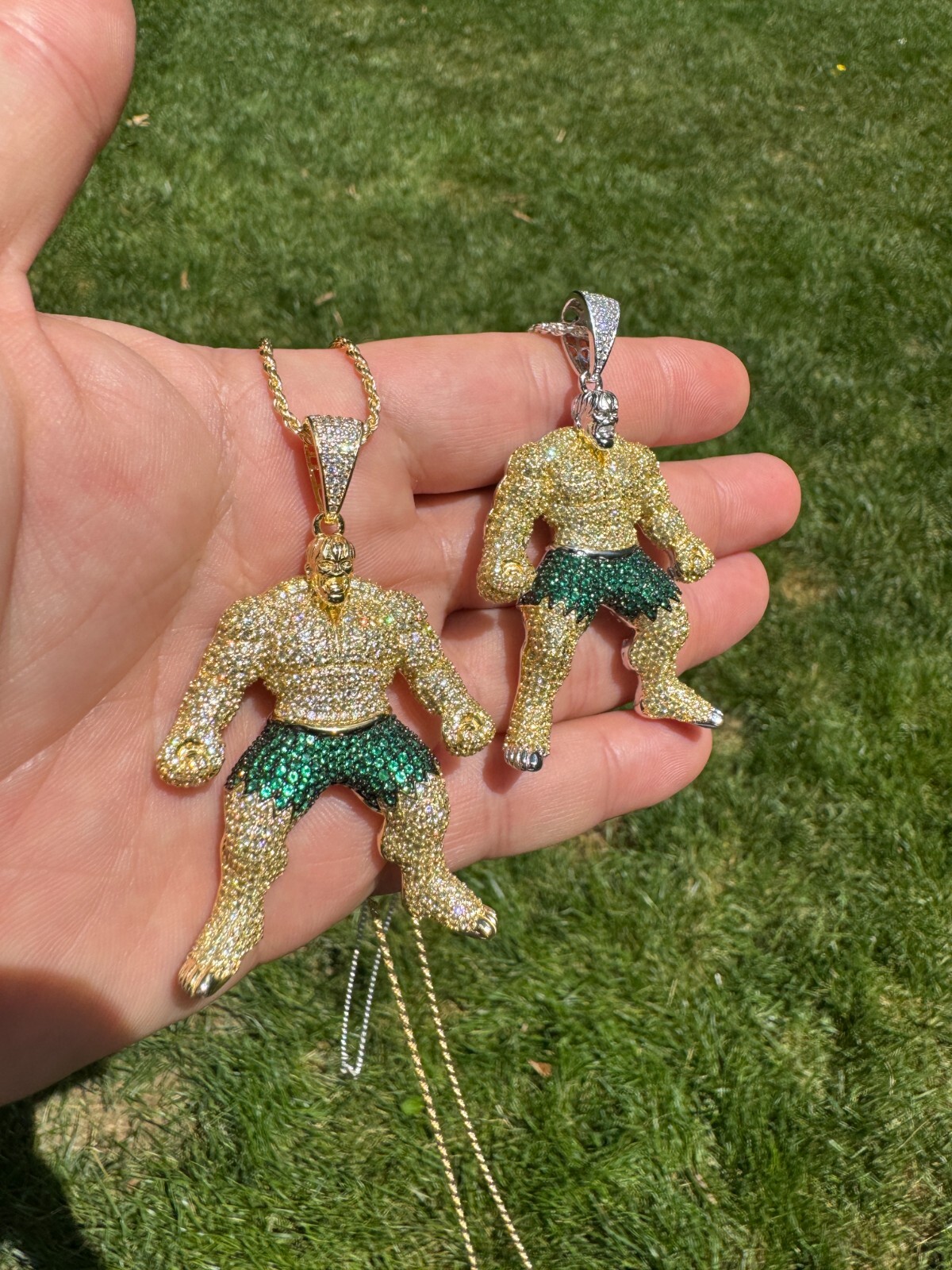 Real 925 Silver/14k Gold Plated LARGE Iced Hulk Superhero Pendant Necklace
