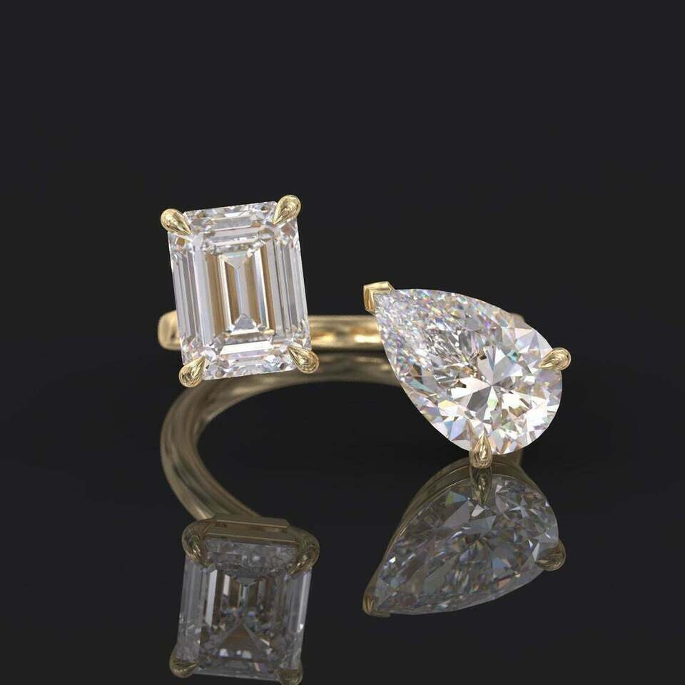 4Ct Lab Created Diamond Two Stone Engagement Ring 14K Yellow Gold Finish