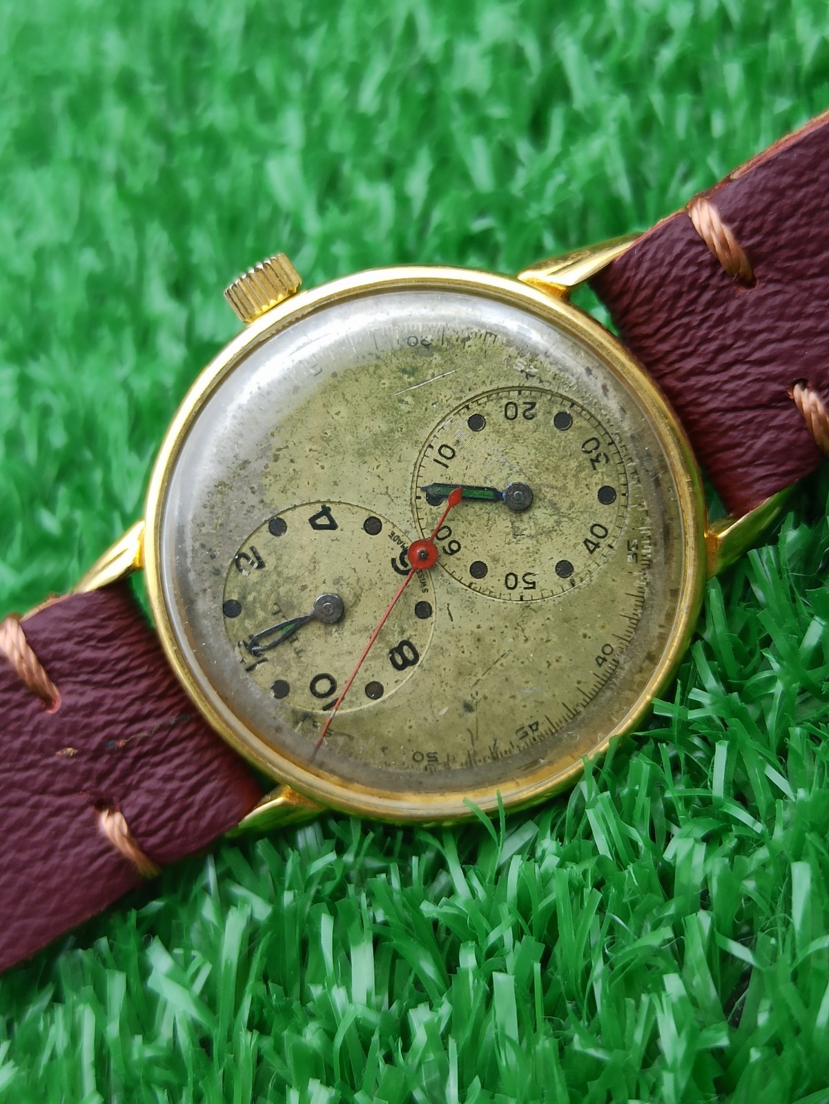 Vintage TELL Swiss Doctors Watch Duo Dial Manual Wind 1940s Gold Plated RUNNING