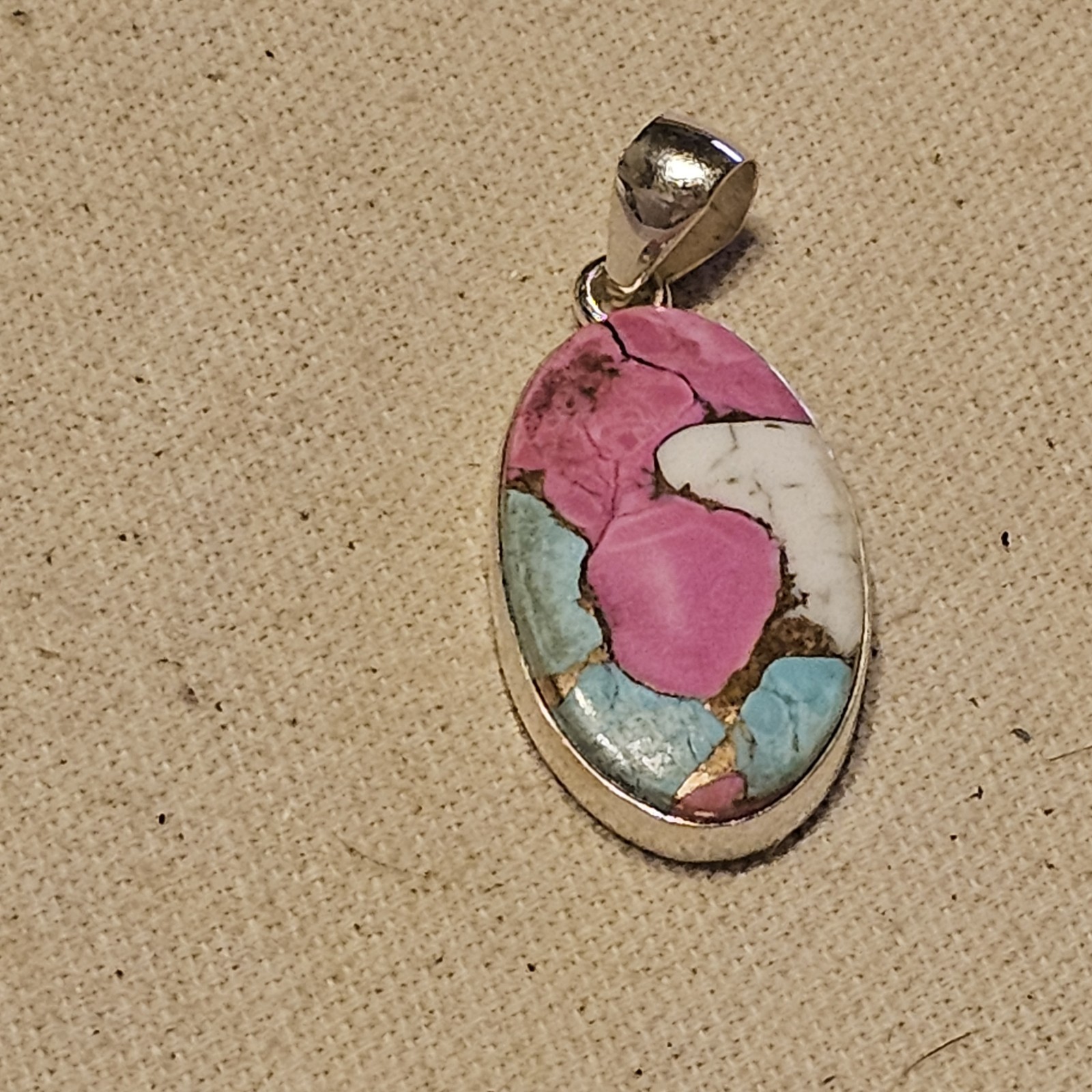 Cotton Candy Dahlia Kingman Turquoise Sterling Silver 925 Pendant