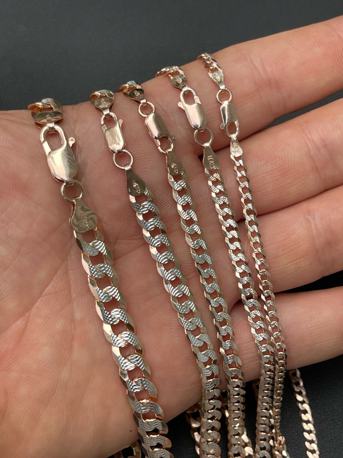 Miami Cuban Link Chain 14k Rose Gold Plated Solid 925 Silver Cut 5-8mm Necklace