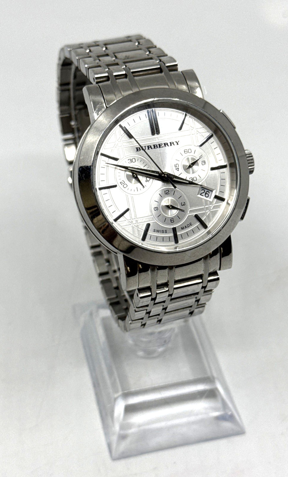 BURBERRY BU1372 Watch 40mm Quartz Silver Mens 5ATM Maintained Battery Tested