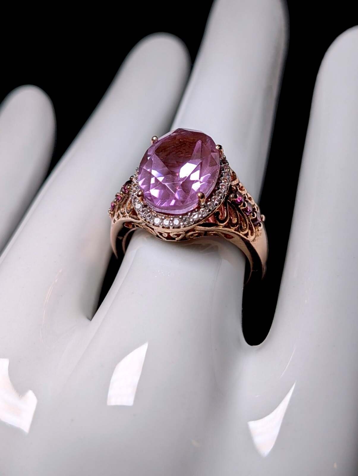 Vintage Oval Genuine Pink Quartz, Garnet & Zircon 14k Rose Gold Vermeil